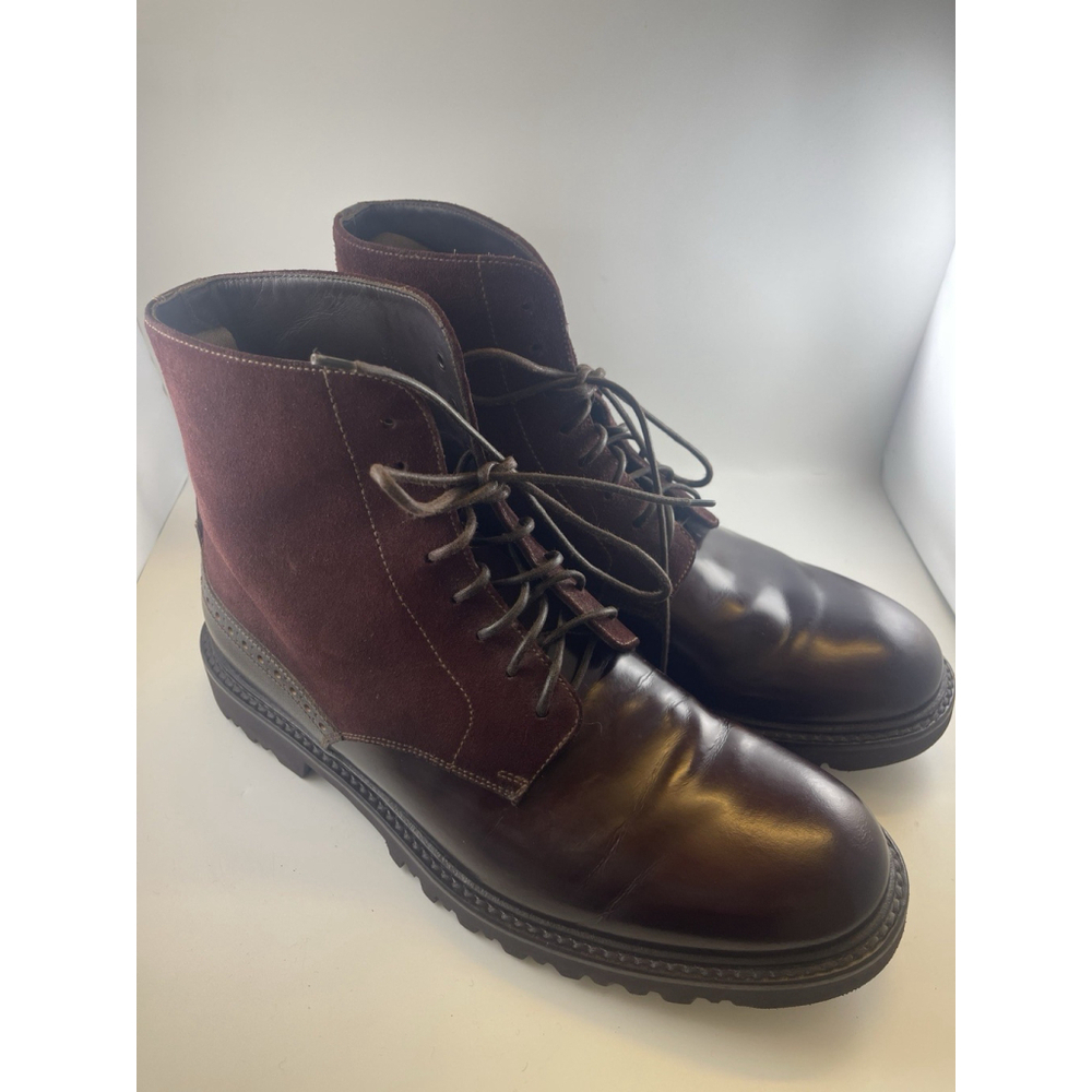 Giorgio Armani ITALY Burgundy X2M237 8.5 Suede Smooth Leather Mens Lace up Boots